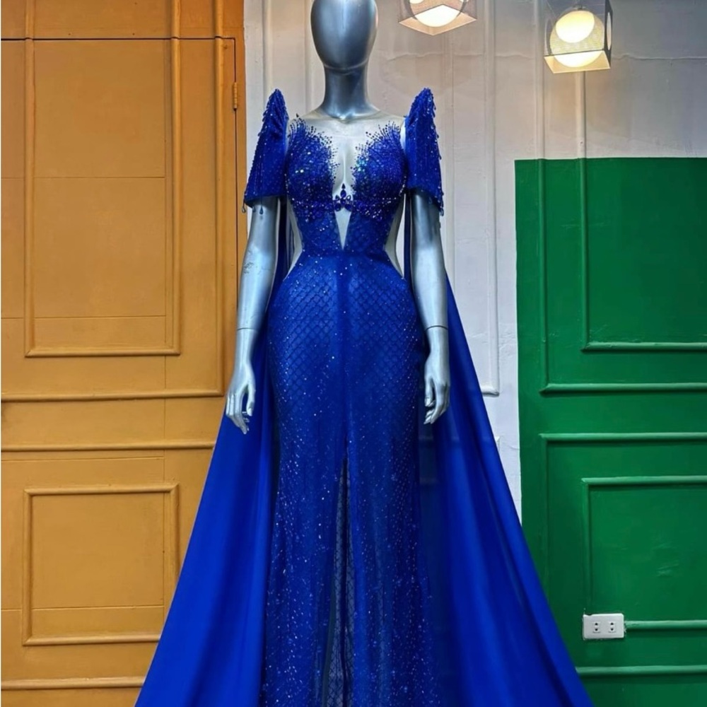 Stunning Royal Blue Beaded Filipiana Evening Gown